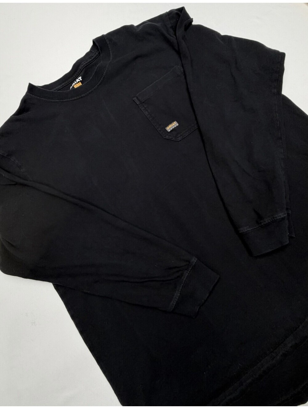 Ariat Shirt Mens XL Black Long Sleeve Pocket Tee Rebar Workwear Union City